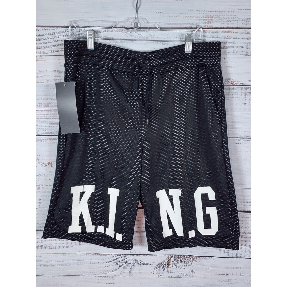 NEW Vintage Nope Mesh Shorts Men's Sz M King Spellout Black & White K-Mart